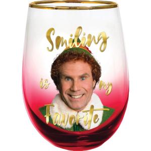 Spoontiques Stemless Wine Glass, 20oz – Lidless Drink Tumbler for Cold Beverages – A Christmas Story(Elf Smiling)