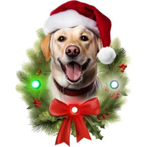 Spoontiques Yellow Lab Ornament – Christmas Light Up Ornaments – Wooden Decorations with LED Lights – Batteries Included – 4″x5″ with Hanging Rope