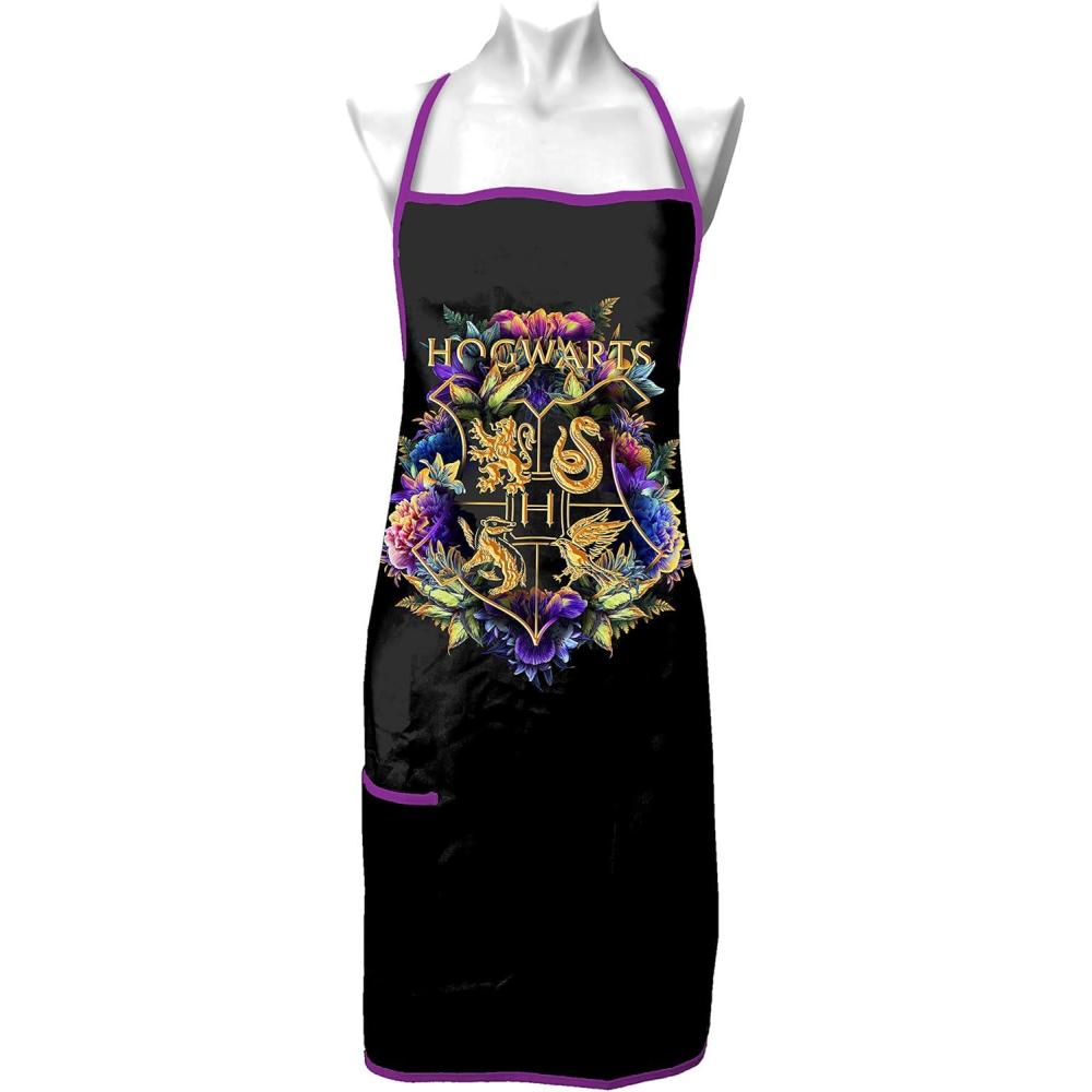 image:imageSpoontiques 100 Cotton Cooking Apron with Tie Back and Pocket Harry Potter Cotton Apron One Size Fits Most Machine Washable Fun Kitchen Accessories Hogwarts Crest Apron