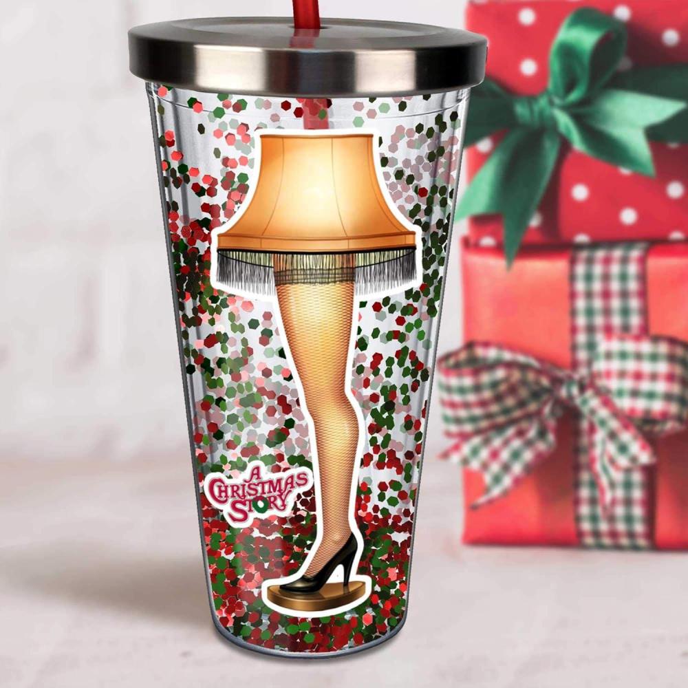 image:imageSpoontiques  Glitter Filled Acrylic Tumbler  Glitter Cup with Straw  20 oz Stainless Steel Locking Lid with Straw  Double Wall Insulated  BPA Free  Leg Lamp