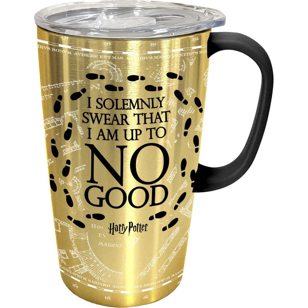 image:imageSpoontiques  Harry Potter Stainless Steel Travel Mug with Handle  18 oz Capacity  Double Wall Stainless Steel with Sliding Lock Travel Lid  6 Tall  Solemnly Swear Stainless Travel Mug