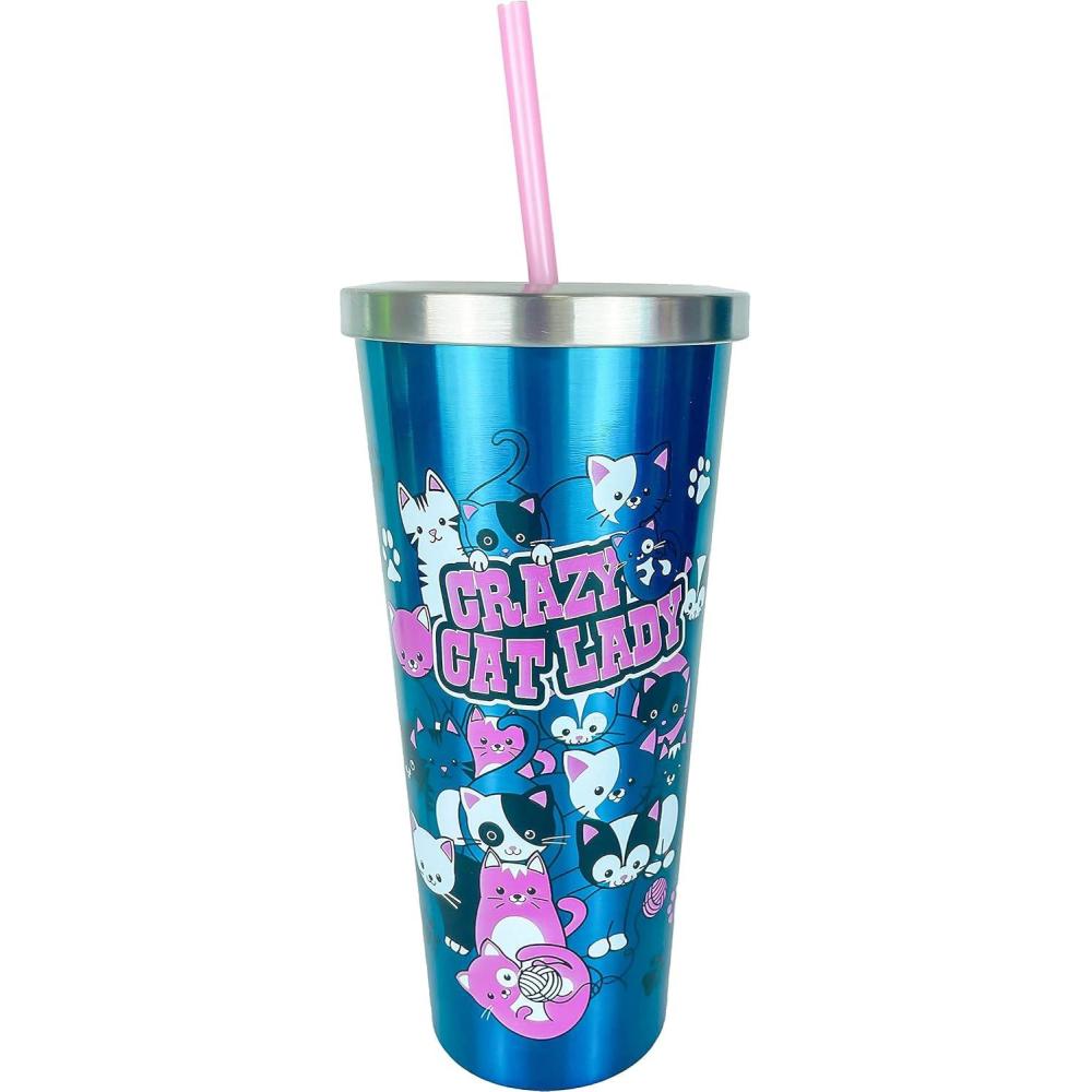 image:imageSpoontiques Stainless Steel Cups 24 oz Double Wall Insulated Drinkware with BPA Free Acrylic Lining Twist Lock Lid with Color Coordinated Straw Bee Gnome Stainless Cup 18302Cat