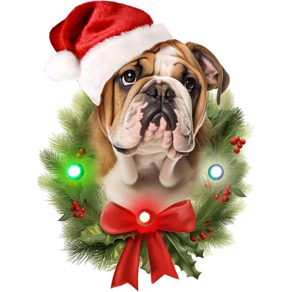 image:imageSpoontiques Bulldog Ornament Christmas Light Up Ornaments Wooden Decorations with LED Lights Batteries Included 4x5 with Hanging Rope