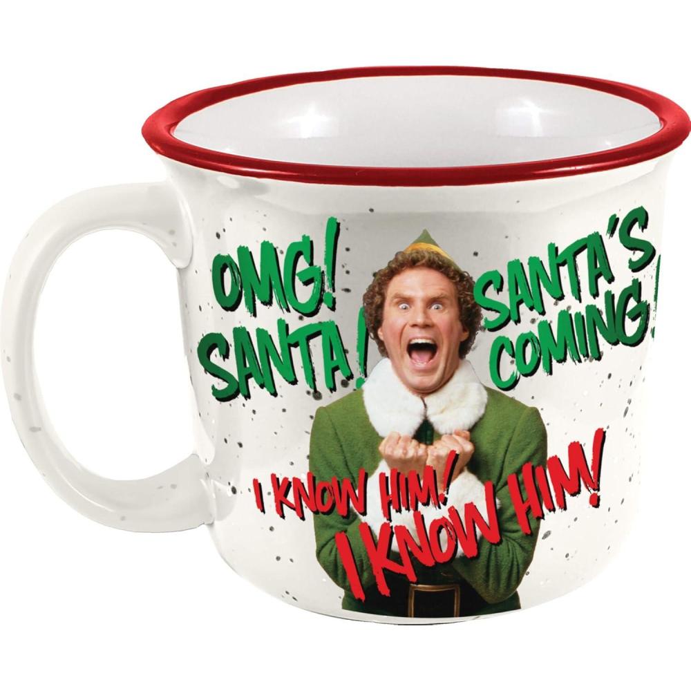 image:imageSpoontiques Elf Christmas Ceramic Camper Mug 14oz  Microwave amp Dishwasher Safe for Cold amp Hot Beverages  SmilingElf