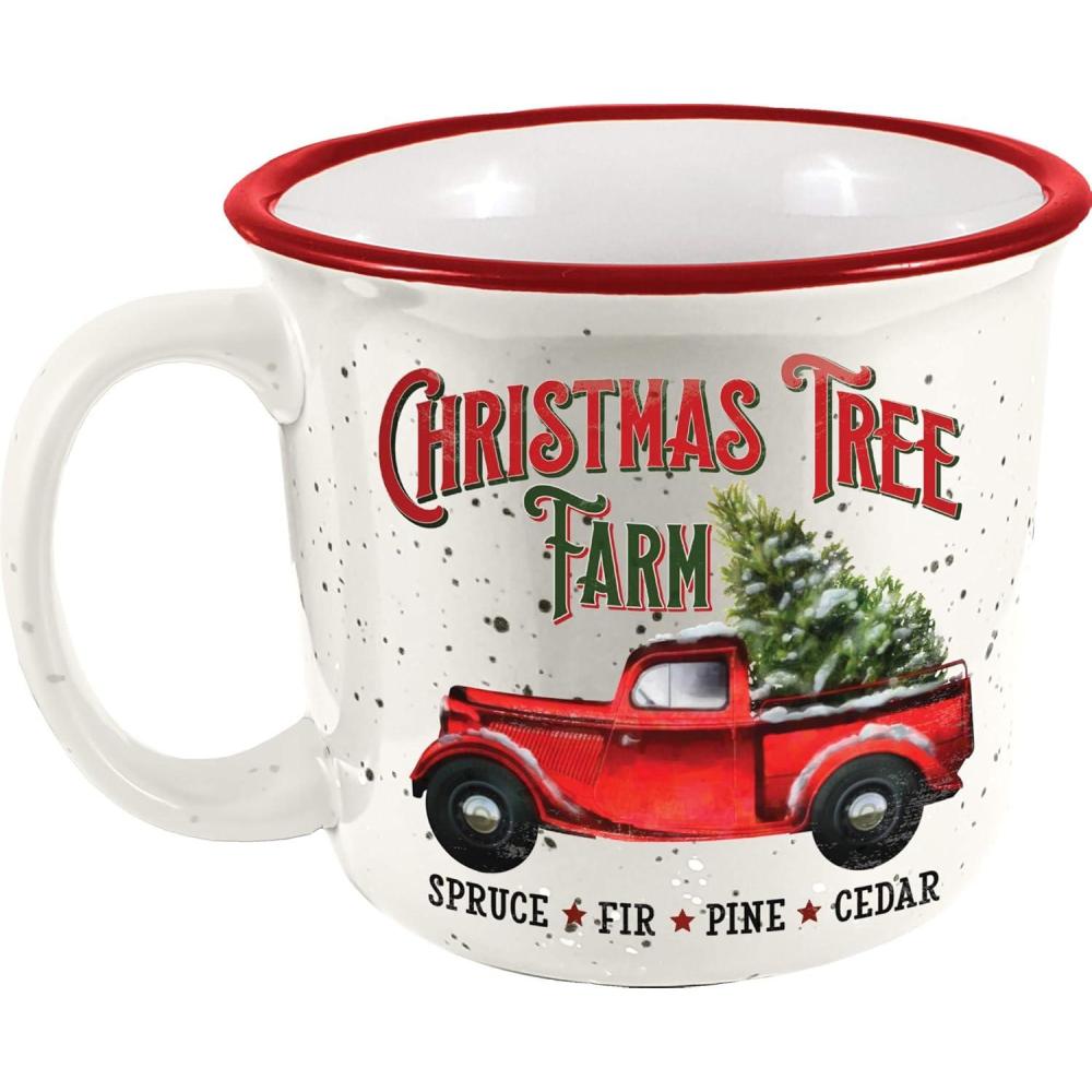 image:imageSpoontiques Elf Christmas Ceramic Camper Mug 14oz Microwave amp Dishwasher Safe for Cold amp Hot Beverages SmilingRed Truck