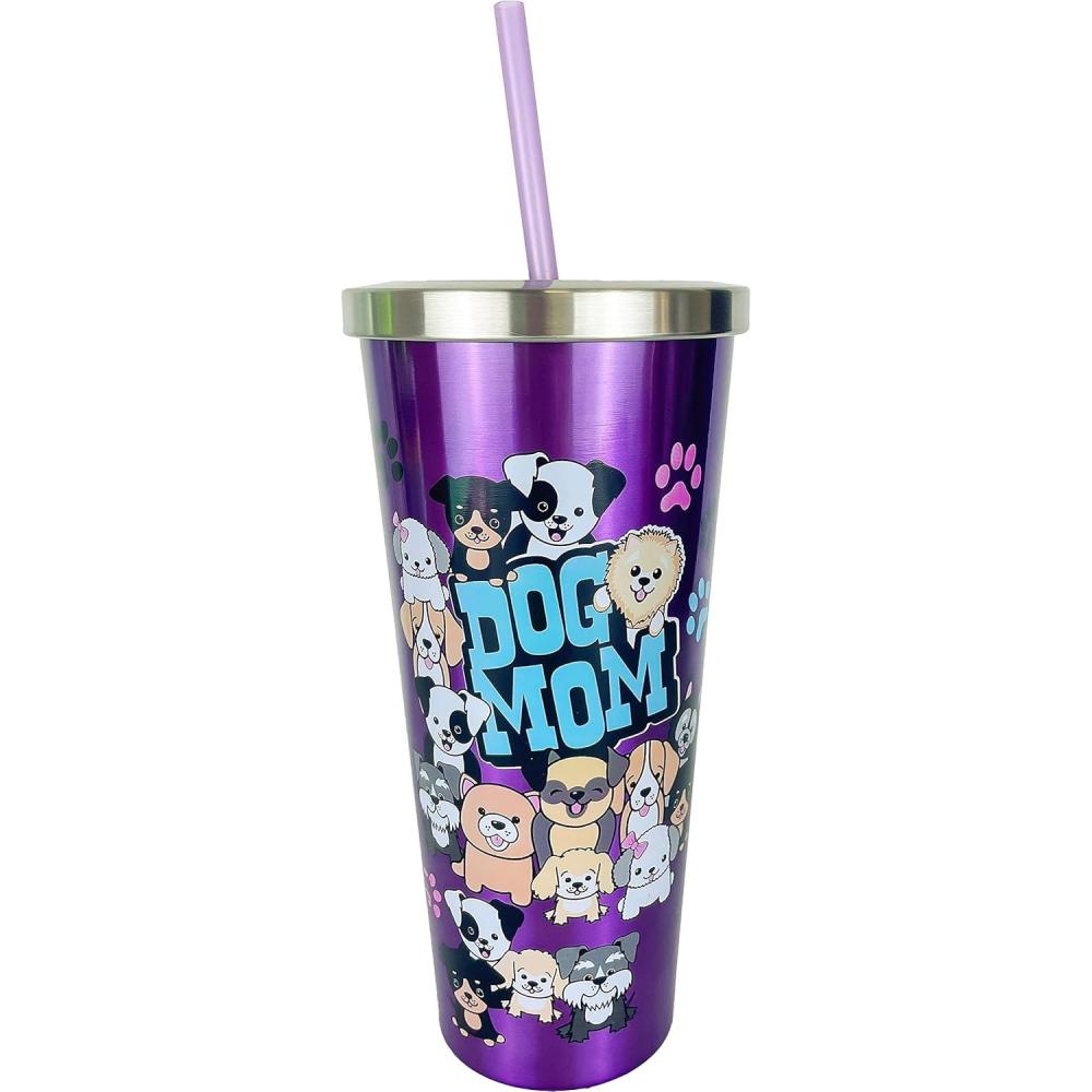 image:imageSpoontiques Stainless Steel w Steel Cup with Straw 24 Oz Mama Bear18258Dog Mom