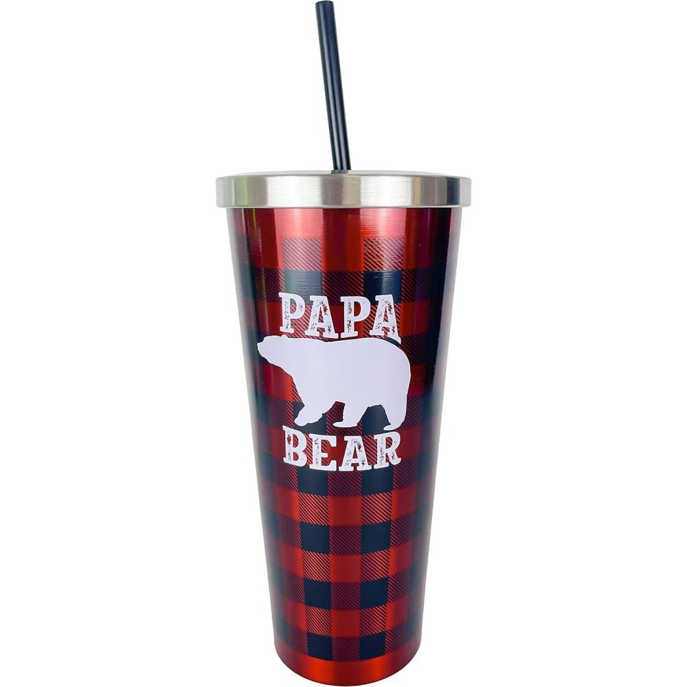 image:imageSpoontiques Stainless Steel w Steel Cup with Straw 24 Oz Mama Bear18258Papa Bear