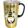 Spoontiques – Stainless Steel Travel Mug with Handle – 18 oz Capacity – Double Wall Stainless Steel with Sliding Lock Travel Lid – 6” Tall – Bee Gnome Stainless Travel Mug