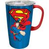 Spoontiques – Stainless Steel Travel Mug with Handle – 18 oz Capacity – Double Wall Stainless Steel with Sliding Lock Travel Lid – 6” Tall – Superman Stainless Travel Mug
