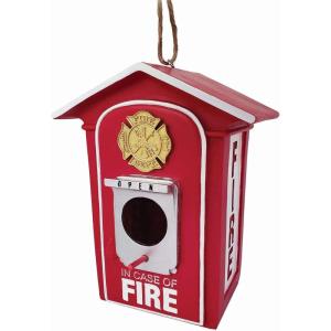 Spoontiques – Birdhouse – Garden Décor – Decorative Bird House for Yard and Garden Decoration – Hanging Novelty for Outdoor Patio – Fire Box Birdhouse, Red