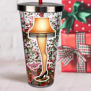 Spoontiques – Glitter Filled Acrylic Tumbler – Glitter Cup with Straw – 20 oz - Stainless Steel Locking Lid with Straw – Double Wall Insulated – BPA Free – Leg Lamp