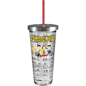 Spoontiques – Stainless Steel Cup – 24 oz Double Wall Insulated Drinkware with BPA Free Acrylic Lining – Twist Lock Lid with Color Coordinated Straw – Peanuts Stainless Cup
