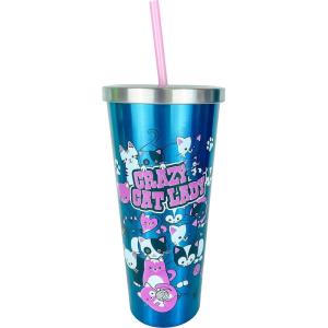 Spoontiques – Stainless Steel Cups – 24 oz Double Wall Insulated Drinkware with BPA Free Acrylic Lining – Twist Lock Lid with Color Coordinated Straw – Bee Gnome Stainless Cup (18302)(Cat)