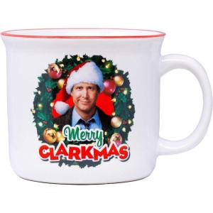 Spoontiques Elf Christmas Ceramic Camper Mug, 14oz – Microwave & Dishwasher Safe, for Cold & Hot Beverages – Smiling(Merry Clarkmas)