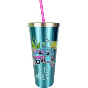 Spoontiques Stainless Steel w Steel Cup with Straw, 24 Oz, Mama Bear,18258(I Sleep Around)