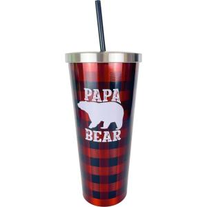 Spoontiques Stainless Steel w Steel Cup with Straw, 24 Oz, Mama Bear,18258(Papa Bear)