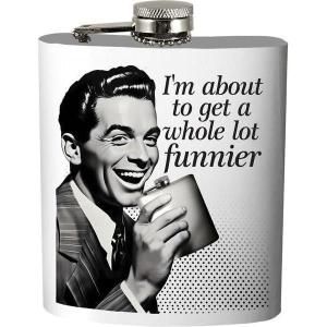 Spoontiques Whole Lot Funnier Stainless Steel Hip Flask – Functional Drinkware – 7oz Liquid Capacity with Stainless Steel Refill Funnel – 4 ¾” Tall – Gift for Birthday, Bachelor or Bachelorette Party