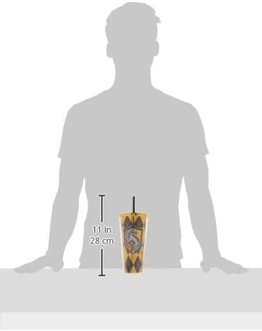 image:imageSpoontiques Harry Potter Acrylic Foil Cup with Straw 20oz Metallic Locking Double Wall Insulated BPA Free Hufflepuff