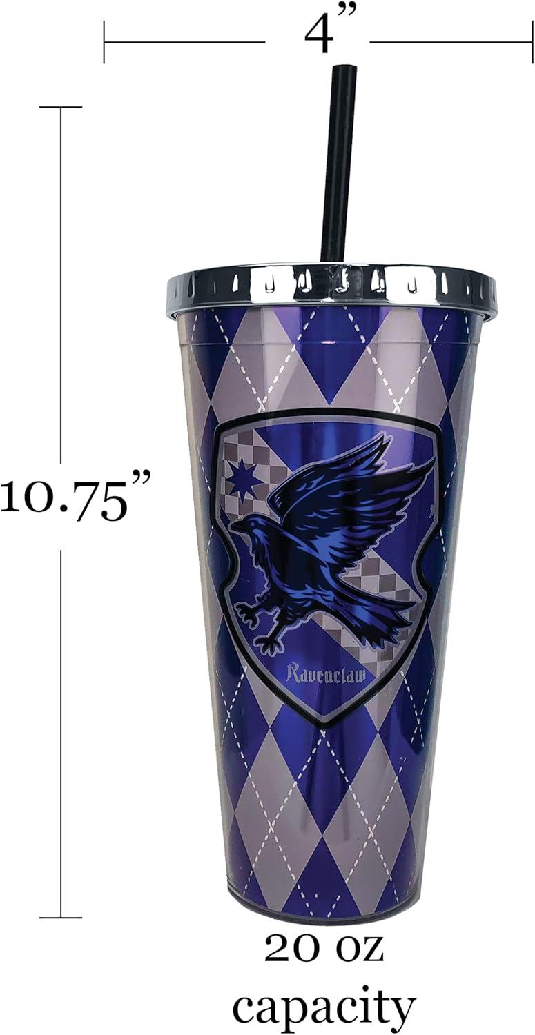 image:imageSpoontiques Harry Potter Acrylic Foil Cup with Straw 20oz Metallic Locking Double Wall Insulated BPA Free Ravenclaw