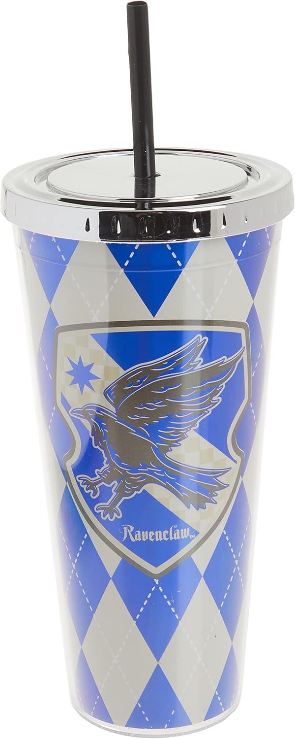 image:imageSpoontiques Harry Potter Acrylic Foil Cup with Straw 20oz Metallic Locking Double Wall Insulated BPA Free Ravenclaw