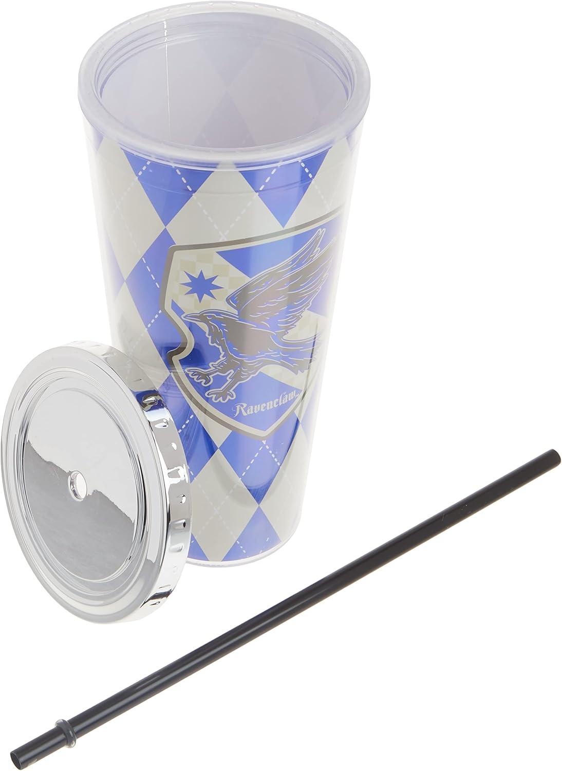image:imageSpoontiques Harry Potter Acrylic Foil Cup with Straw 20oz Metallic Locking Double Wall Insulated BPA Free Ravenclaw