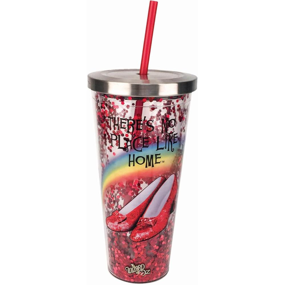 image:imageSpoontiques Glitter Filled Acrylic Tumbler Glitter Cup with Straw 20 oz Stainless Steel Locking Lid with Straw Double Wall Insulated BPA Free Wizard of Oz Red