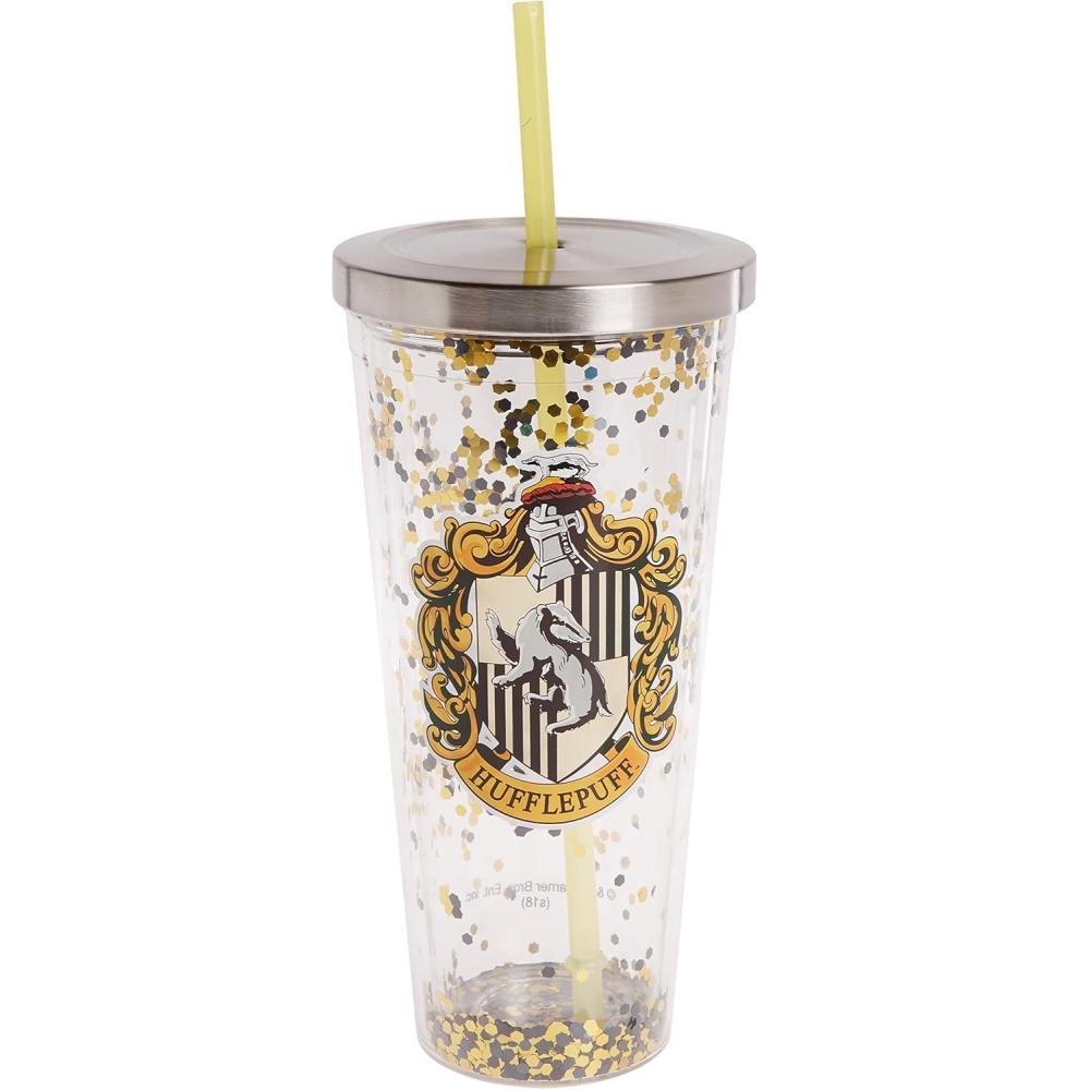 image:imageSpoontiques Harry Potter Tumbler Hufflepuff Glitter Cup with Straw 20 oz Acrylic Yellow
