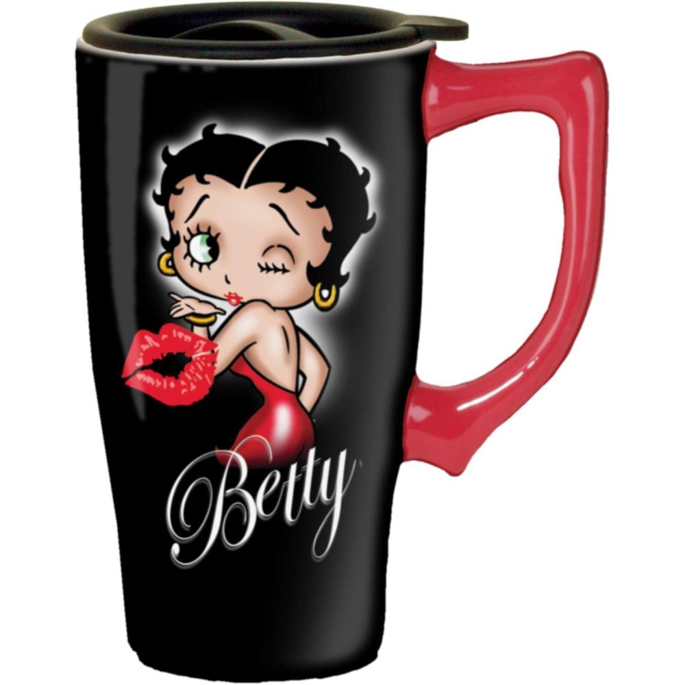 image:imageSpoontiques Insulated Travel Mug Betty Boop Hearts Ceramic Coffee Cup Coffee Lovers Gift Funny Coffee Mug 15 oz Black