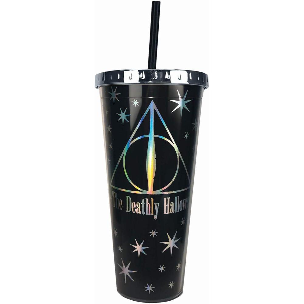 image:imageSpoontiques Harry Potter Acrylic Foil Cup with Straw 20oz Metallic Locking Double Wall Insulated BPA Free Deathly Hallows