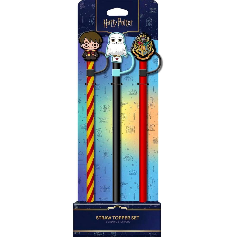 image:imageSpoontiques Harry Potter Straw Topper Set 3 Pack  125 BPAFree Straws wSilicone Charm Topper Ideal for Water Bottles Travel Mugs TumblersHarry Potter