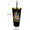 Spoontiques Harry Potter Acrylic Foil Cup with Straw, 20oz – Metallic Locking, Double Wall Insulated, BPA Free – Hogwarts Crest