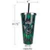 Spoontiques Harry Potter Acrylic Foil Cup with Straw, 20oz – Metallic Locking, Double Wall Insulated, BPA Free – Slytherin