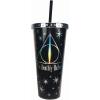 Spoontiques Harry Potter Acrylic Foil Cup with Straw, 20oz – Metallic Locking, Double Wall Insulated, BPA Free – Deathly Hallows