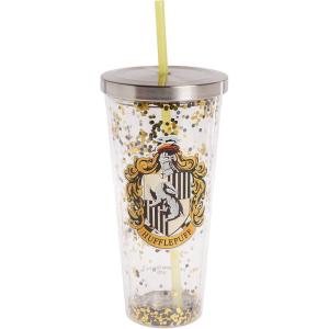 Spoontiques – Harry Potter Tumbler – Hufflepuff Glitter Cup with Straw – 20 oz – Acrylic – Yellow