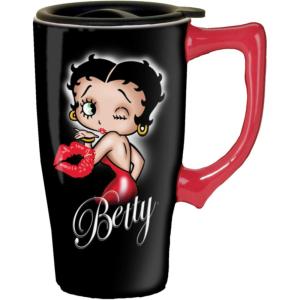 Spoontiques – Insulated Travel Mug – Betty Boop Hearts Ceramic Coffee Cup – Coffee Lovers Gift – Funny Coffee Mug – 15 oz – Black