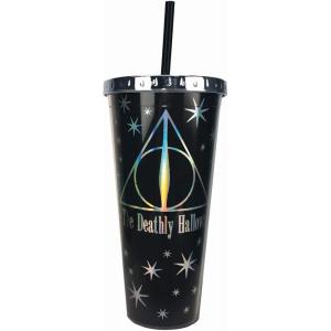 Spoontiques Harry Potter Acrylic Foil Cup with Straw, 20oz – Metallic Locking, Double Wall Insulated, BPA Free – Deathly Hallows