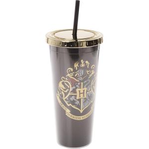 Spoontiques Harry Potter Acrylic Foil Cup with Straw, 20oz – Metallic Locking, Double Wall Insulated, BPA Free – Hogwarts Crest