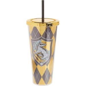 Spoontiques Harry Potter Acrylic Foil Cup with Straw, 20oz – Metallic Locking, Double Wall Insulated, BPA Free – Hufflepuff