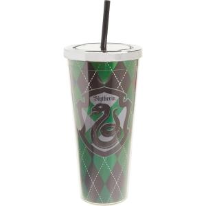 Spoontiques Harry Potter Acrylic Foil Cup with Straw, 20oz – Metallic Locking, Double Wall Insulated, BPA Free – Slytherin