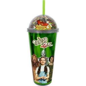 Spoontiques Wizard of Oz Dome Top Tumbler, 20oz – Glitter-Filled Dome Top with Enclosed Figurine & Coordinating Reusable Straw – 10″ Tall Double Wall Insulated Travel Cup