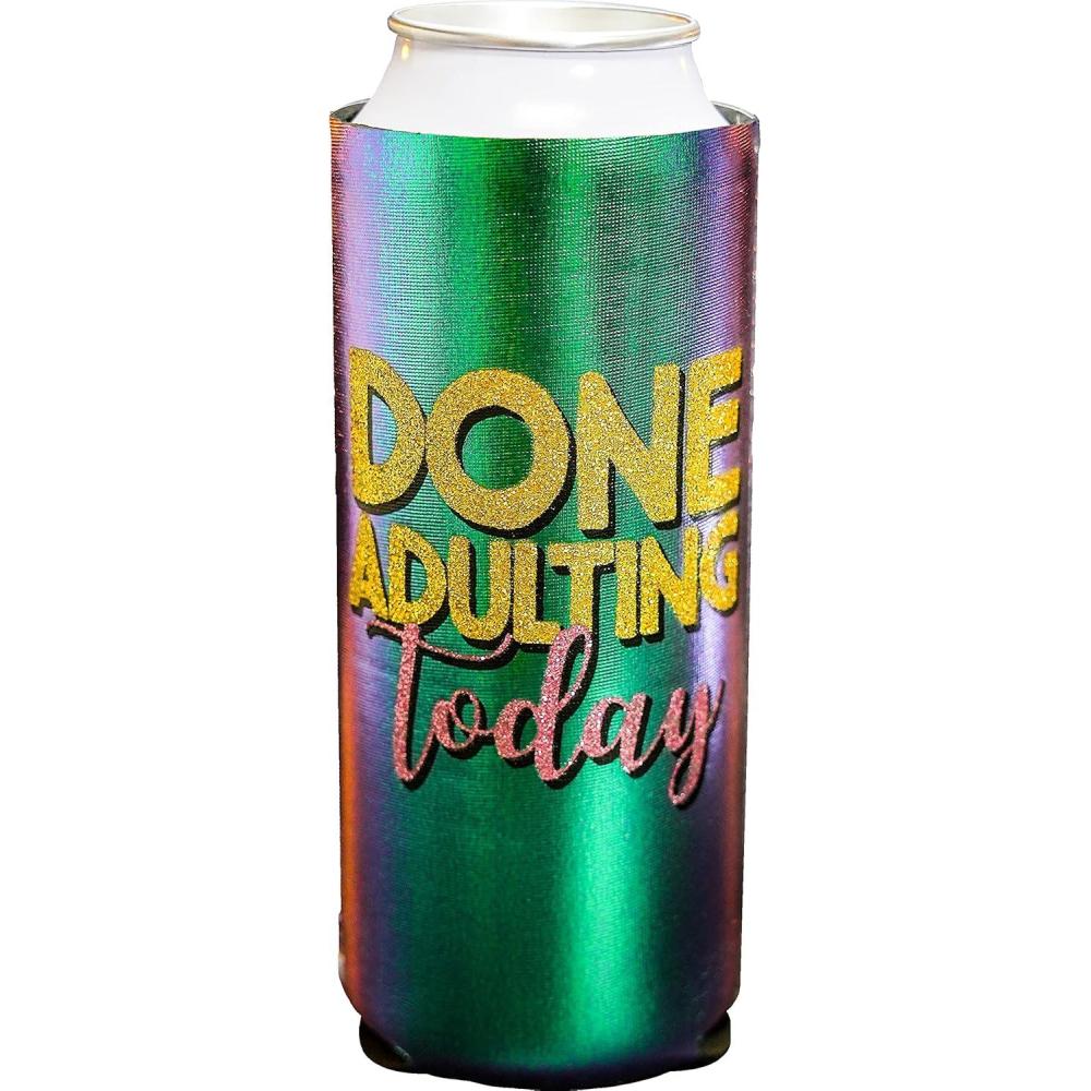image:imageSpoontiques Neoprene Can Cooler Durable Insulated Neoprene Holder for Cans or Bottles Metallic Finish with Glitter Accents Perfect for Parties or Gifts Big Foot Can CoolerDone Adulting Slim
