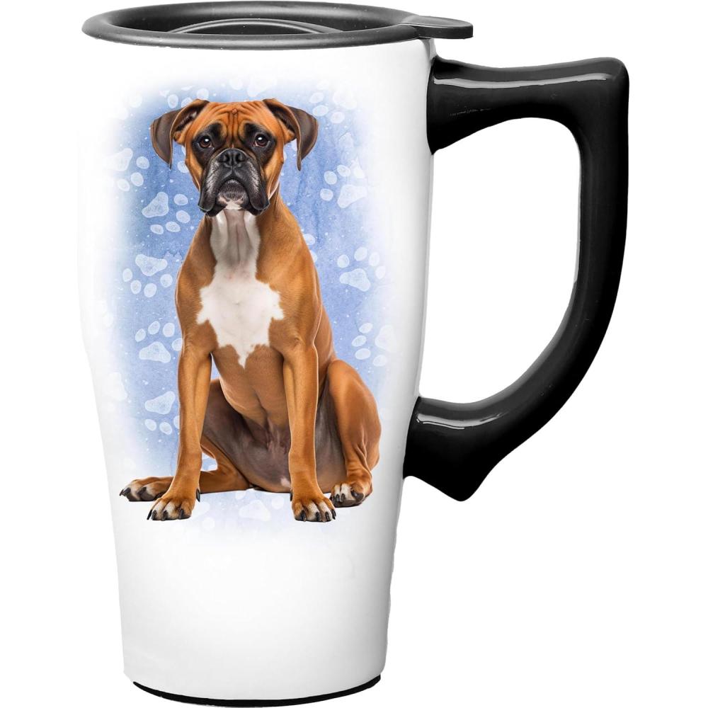 image:imageSpoontiques Black Lab Ceramic Travel Coffee Mug with Lid and Handle Spill Proof Lid Double Walled Mug for Hot and Cold Beverages Microwave and Dishwasher SafeBoxer