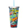 Spoontiques Batman Glitter Cup Tumbler with Stainless Steel Lid and Straw – 20oz, 8″ Tall – Acrylic – Multicolored