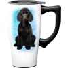 Spoontiques Black Lab Ceramic Travel Coffee Mug with Lid and Handle – Spill Proof Lid – Double Walled Mug for Hot and Cold Beverages – Microwave and Dishwasher Safe(Poodle)