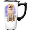 Spoontiques Black Lab Ceramic Travel Coffee Mug with Lid and Handle – Spill Proof Lid – Double Walled Mug for Hot and Cold Beverages – Microwave and Dishwasher Safe(Yellow Lab)