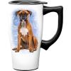 Spoontiques Black Lab Ceramic Travel Coffee Mug with Lid and Handle – Spill Proof Lid – Double Walled Mug for Hot and Cold Beverages – Microwave and Dishwasher Safe(Boxer)