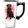 Spoontiques Black Lab Ceramic Travel Coffee Mug with Lid and Handle – Spill Proof Lid – Double Walled Mug for Hot and Cold Beverages – Microwave and Dishwasher Safe(Black Lab)