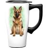 Spoontiques Black Lab Ceramic Travel Coffee Mug with Lid and Handle – Spill Proof Lid – Double Walled Mug for Hot and Cold Beverages – Microwave and Dishwasher Safe(German Shepherd)