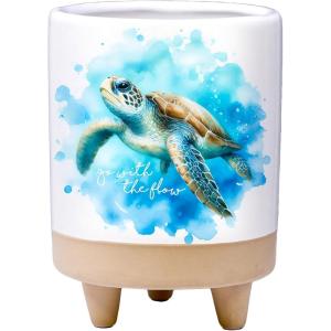 Spoontiques Sea Turtle Planter – Hand Painted Ceramic Plant Pot for Indoor and Outdoor Use – Home and Garden Décor(Sea Turtle)