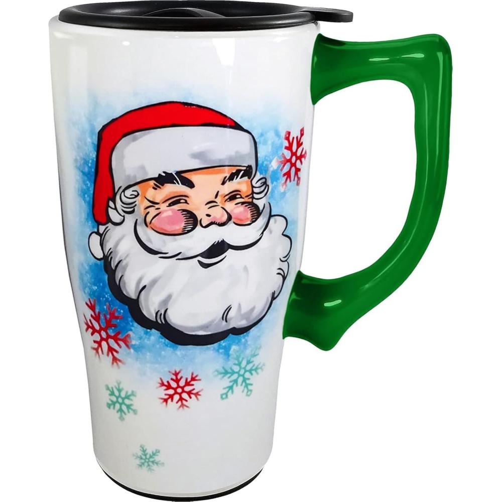 image:imageSpoontiques Ceramic Travel Mugs Bah Humbug Cup Hot or Cold Beverages Gift for Coffee LoversSanta